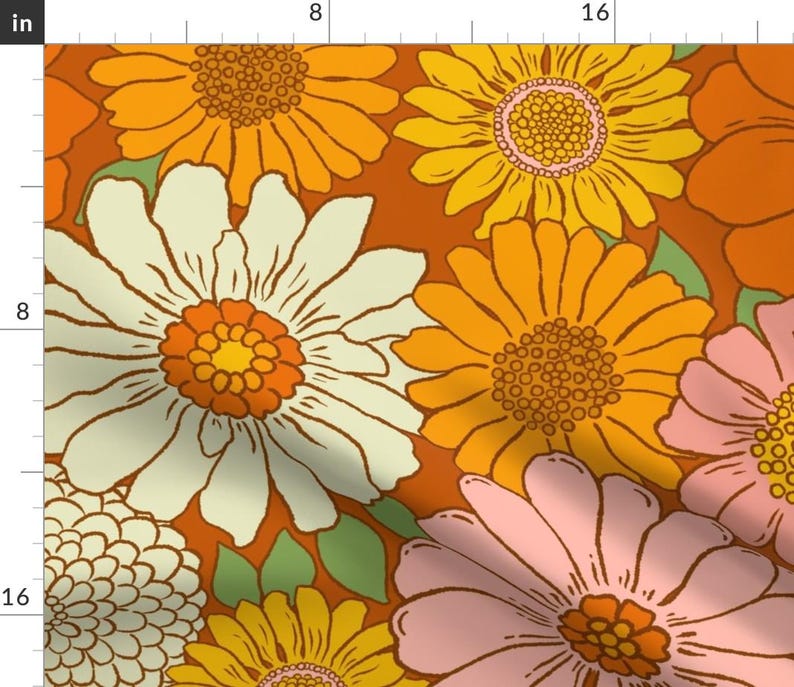 Retro 1970s Floral Curtain Panel - Vintage Style Nostalgia Pink Orange Yellow Custom Curtain Panel - 70s Boho Floral by mariarein - image 6