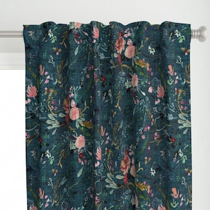 Bohemian Floral Curtain Panel - Fable Floral Teal by nouveau_bohemian - Boho Botanical Feminine Custom Curtain Panel by Spoonflower