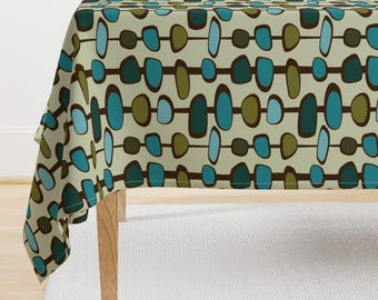 Mid Century Modern Tablecloth - Baubles Teal by studiofibonacci - Vintage Retro Geometric 1950s Cotton Sateen Tablecloth by Spoonflower