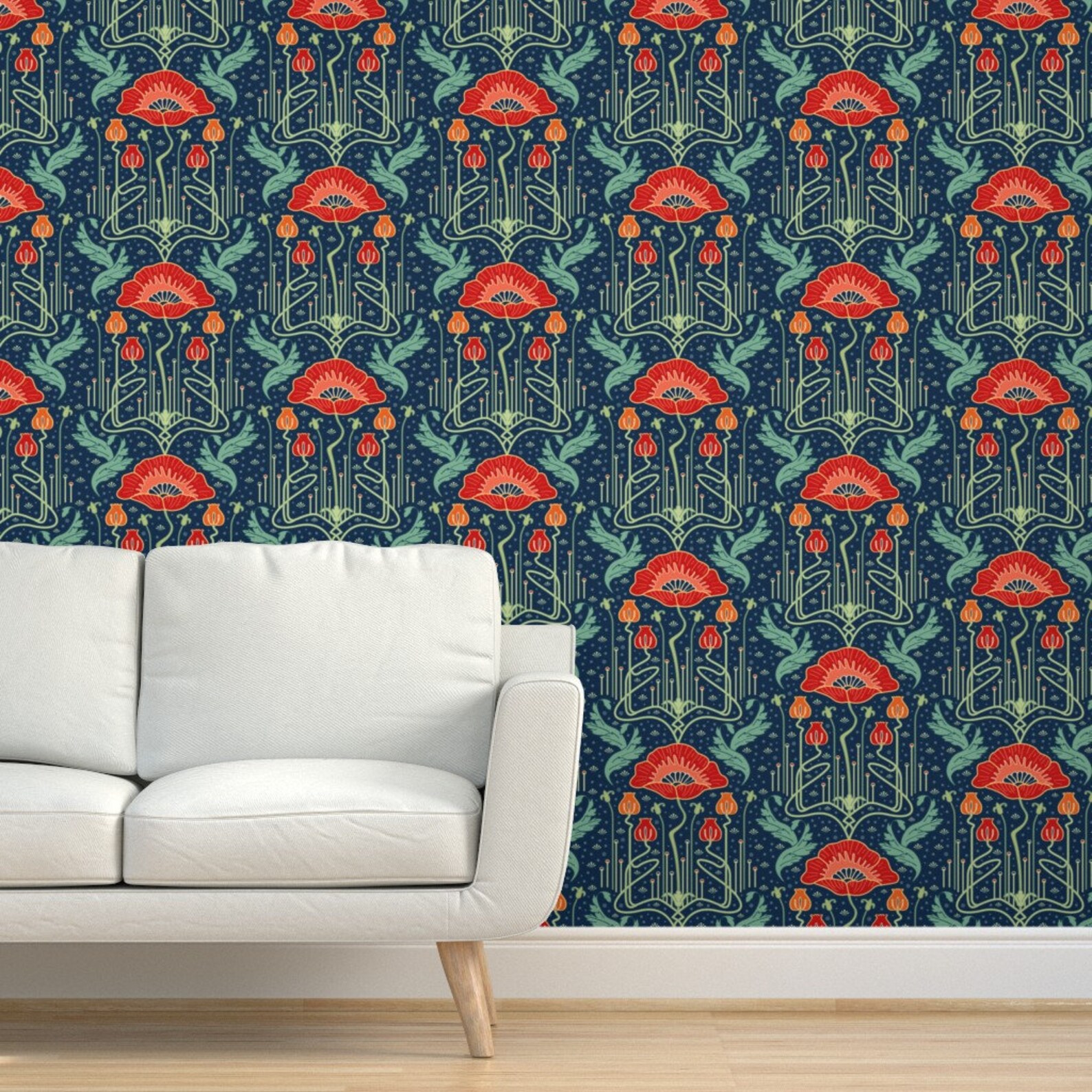 Art Nouveau Wallpaper Art Nouveau Poppy by bamokreativ Etsy