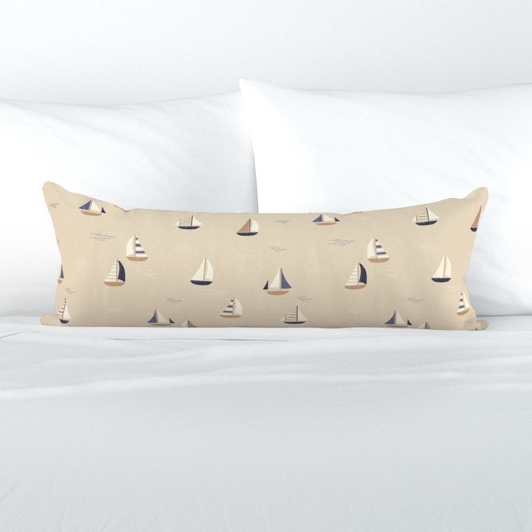 Beige XL Lumbar Pillow Little Boats by Stacey_mc_carney Boats Nautical