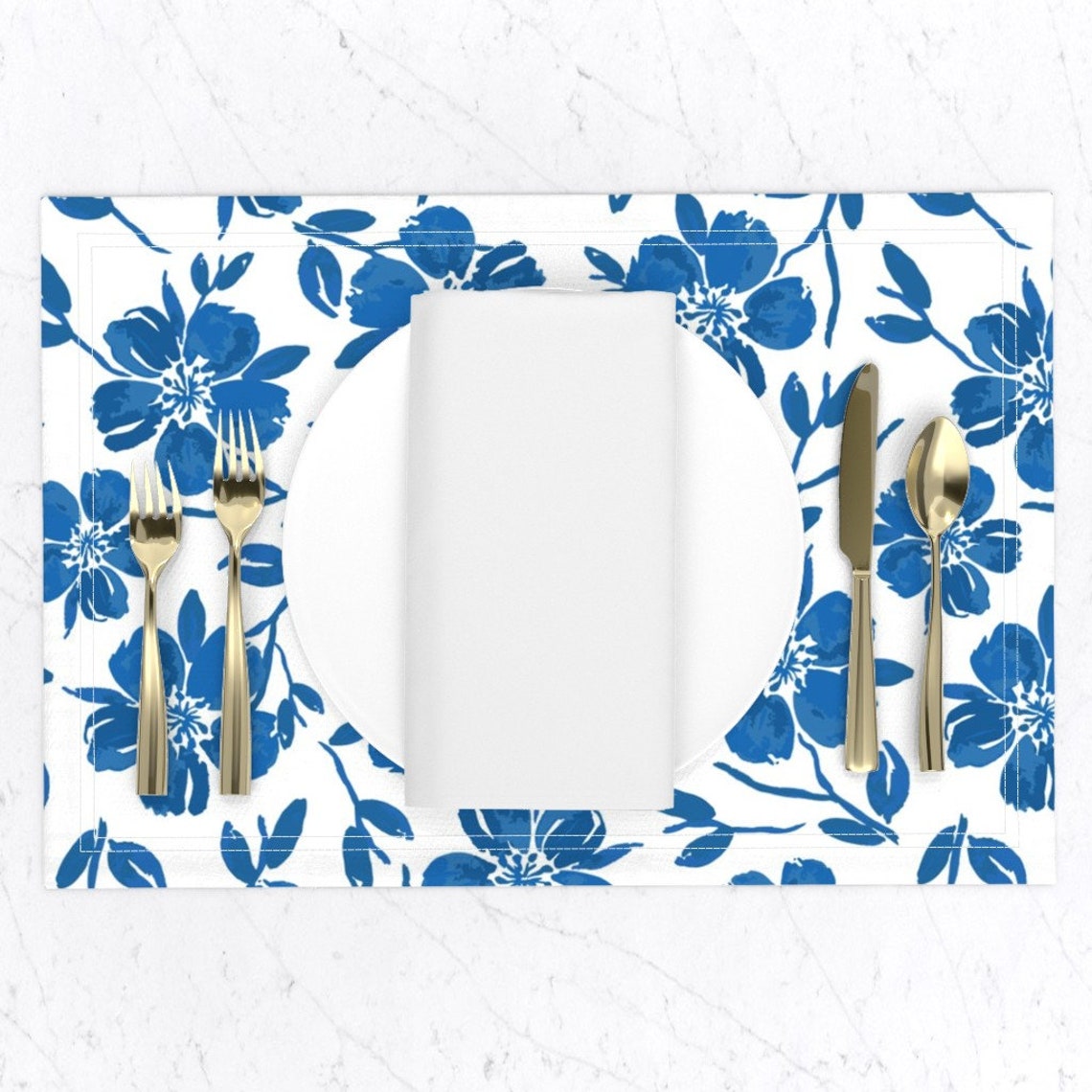 Vibrant Blue Floral Placemats set of 2 Blue Blossoms by Etsy