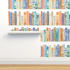 Books Non-Pasted Wallpaper - Children&#39;s Bookshelf by taranealart -  Library Literature Fairy Tales Wallpaper Double Roll by Spoonflower