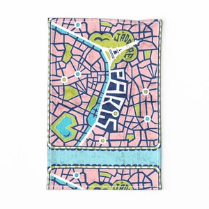 Vintage Tea Towel - J'adore Paris Tea Towel - Map Eiffel Tower by heatherdutton - Large Scale Linen Cotton Canvas Tea Towel by Spoonflower