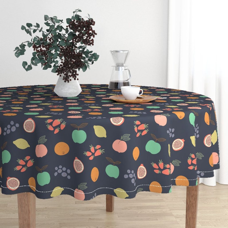 Summer Fruit Round Tablecloth Navy Fruits Cotton Sateen Circle By Spoonflower Salad Crissie Rodda Table Linens Home Living Leadcampus Org Summer Fruit Round Tablecloth Navy, Navy Round Tablecloth