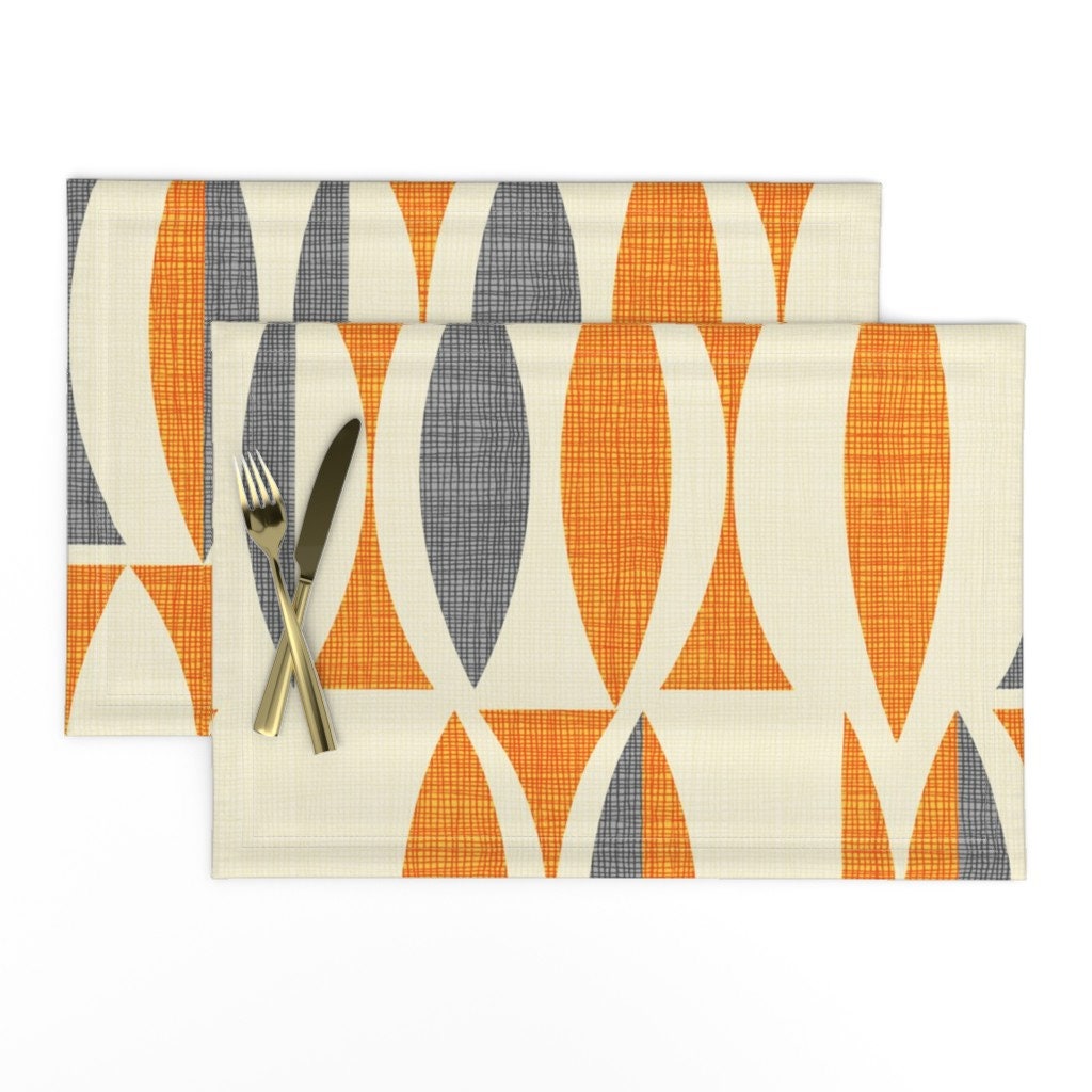 Cloth Placemats Mid Century Modern Geometric Atomic Squares Retro Set of 2