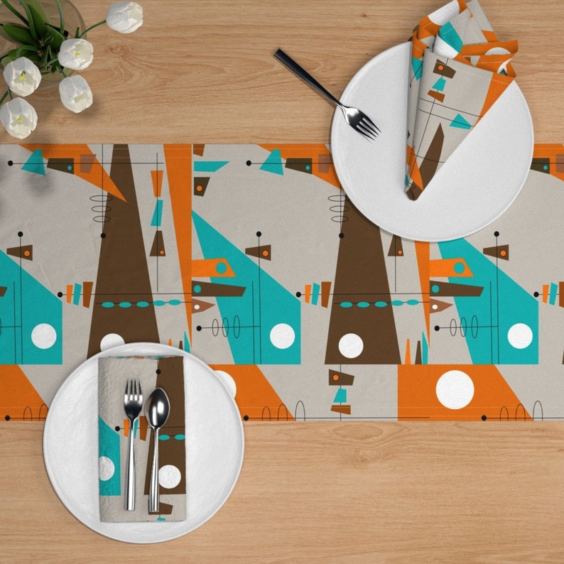 Mid-century Modern Table Runner Abstract Vintage Cotton Sateen Table Runner by Spoonflower Rectangle Explosion by hot4tees/_bgyahoo/_com