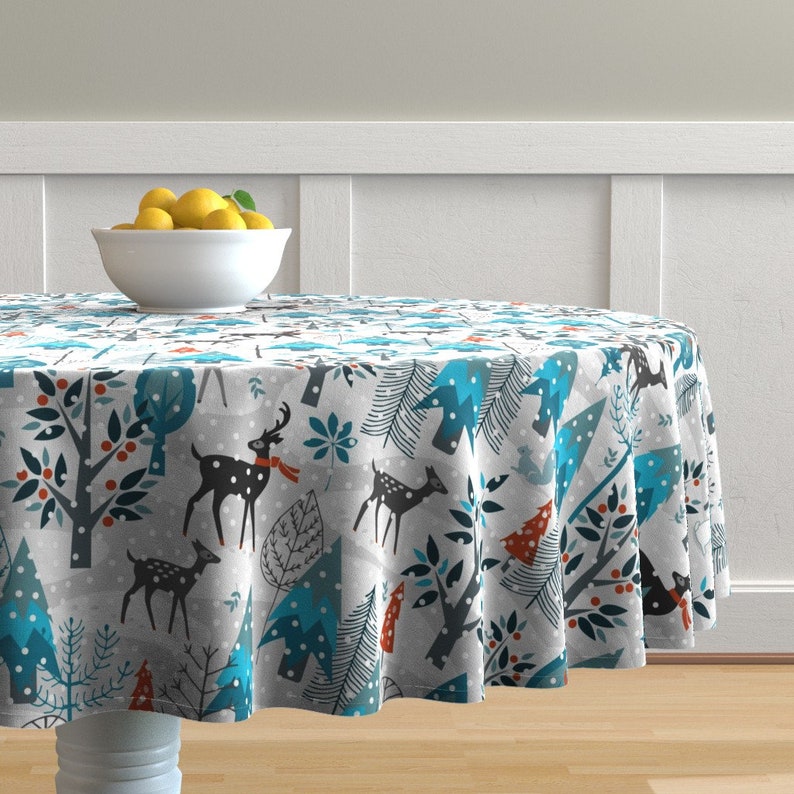 Holiday Round Tablecloth Winter Snow Woodland Animal by Etsy