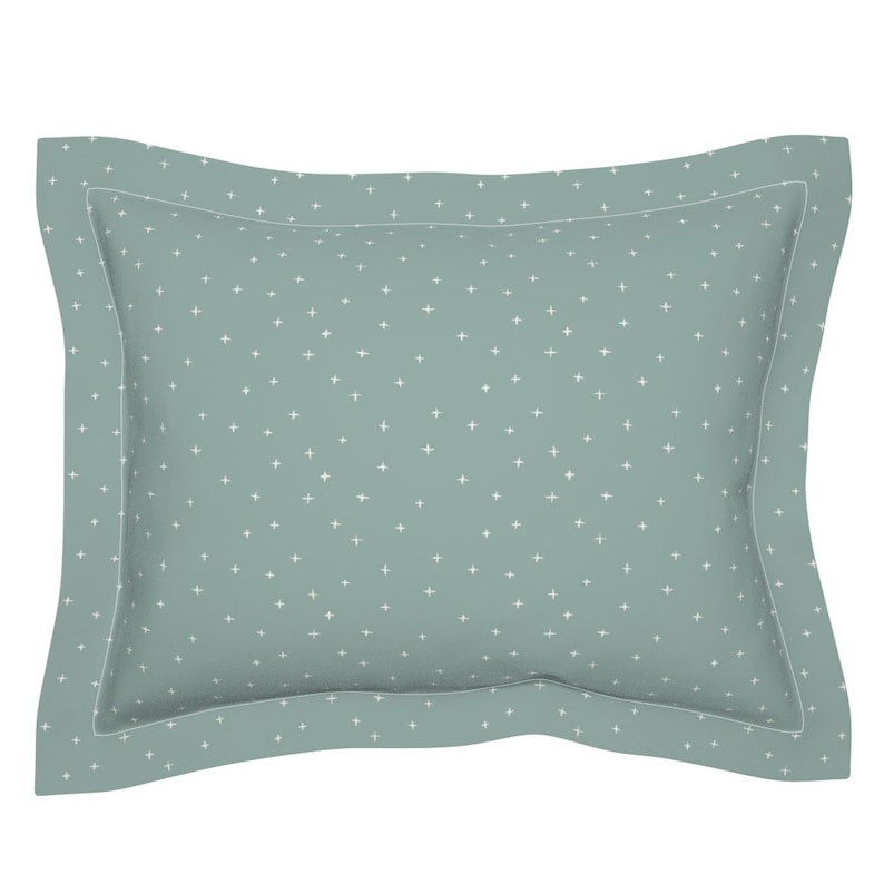 Green Pillow Sham Bone Earth Tones Cotton Sateen Flanged Pillow Sham by Spoonflower Swiss Cross On Green Background by erin/_/_kendal
