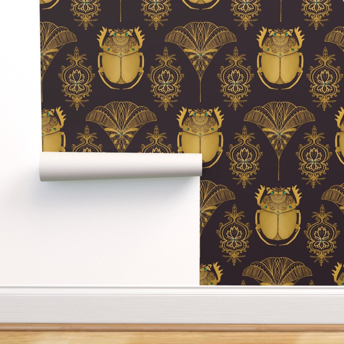 Egyptian Art Deco Commercial Grade Wallpaper Yellow Scarabs - Etsy