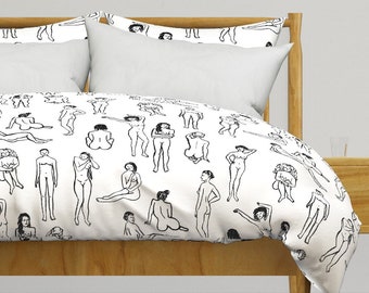 Black And White Bedding - The Women by dasbrooklyn - Life Drawing Natural Body Cotton Sateen Duvet Cover OR Pillow Shams by Spoonflower