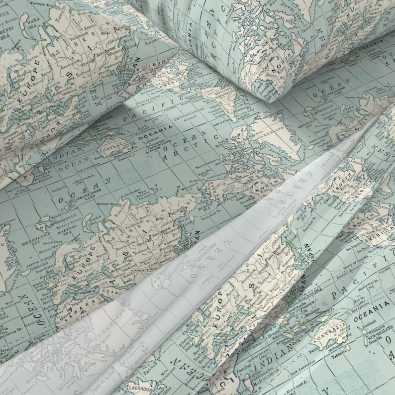 Vintage Maps Sheets - Soft Blue and Cream Map by Aftermyart - Blue and ...