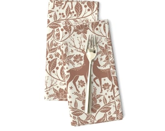 Cabincore Dinner Napkins Set of 2 - Rustic Woodland Deer Floral Forest Leaves Stag Doe Cloth Napkins - Woodland Whispers by delively_dewi