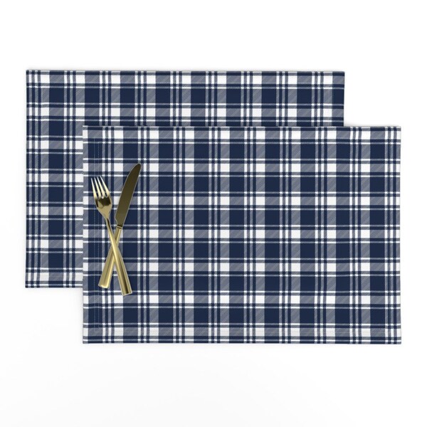 Navy and Cream Plaid Placemats Etsy