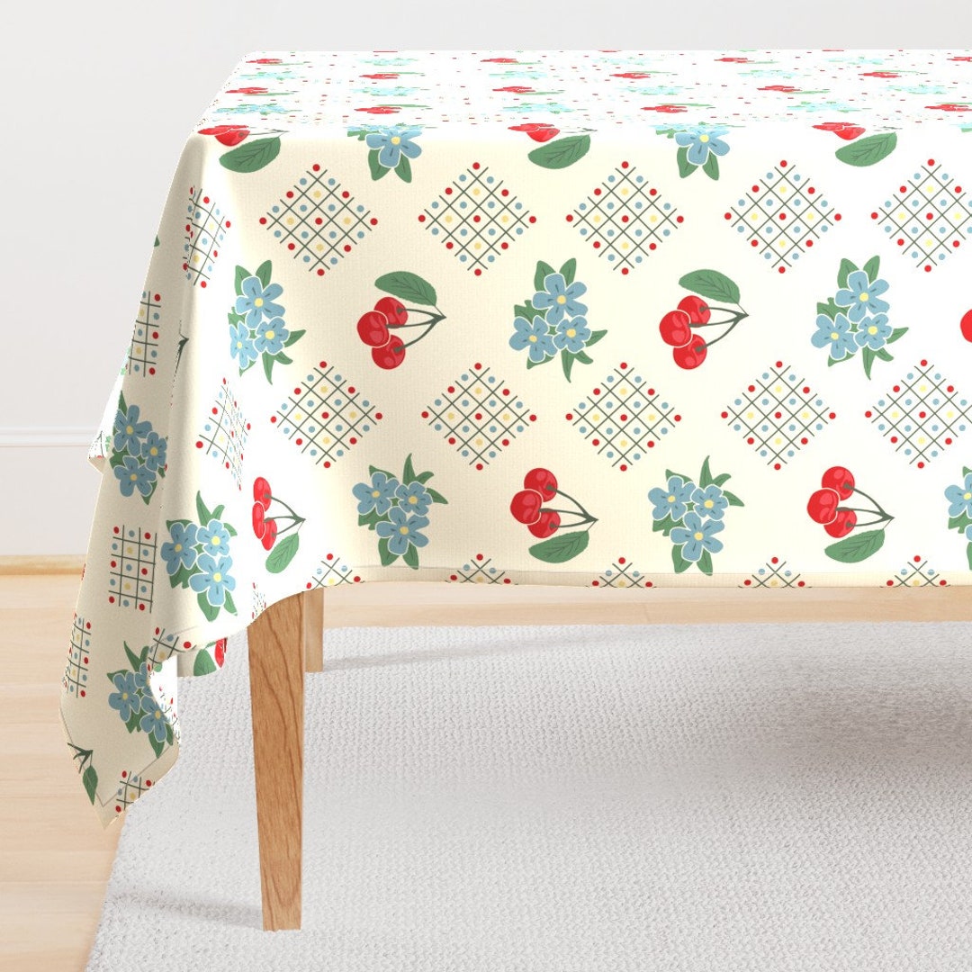 Retro Kitchen Tablecloth 1940s Cherry by Lioriel Cherry Retro Floral Vintage Geometric Cotton ...