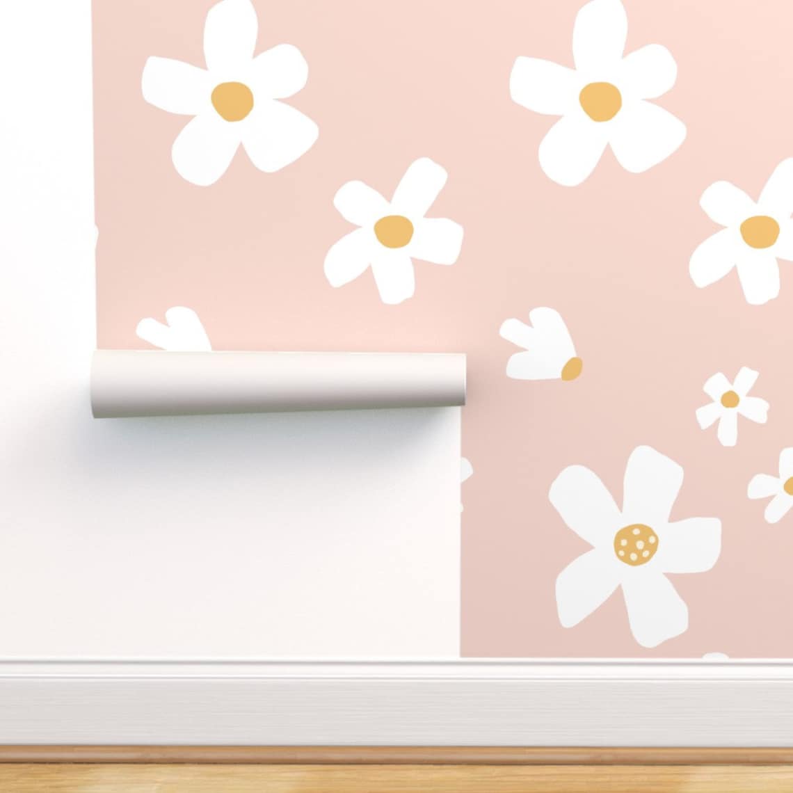 Pink and Mustard Wallpaper Jumbo Daisy Garden by Etsy