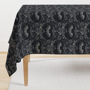 Spiderweb Damask Tablecloth - Gothic Lace Bats Black by appleyards - Halloween Cobwebs Gothic Spooky Cotton Sateen Tablecloth by Spoonflower