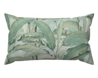 Tropical Leaf Accent Pillow - Lush Tropical Leaves by willowlanetextiles - Jungle Palms Rectangle Lumbar Throw Pillow by Spoonflower