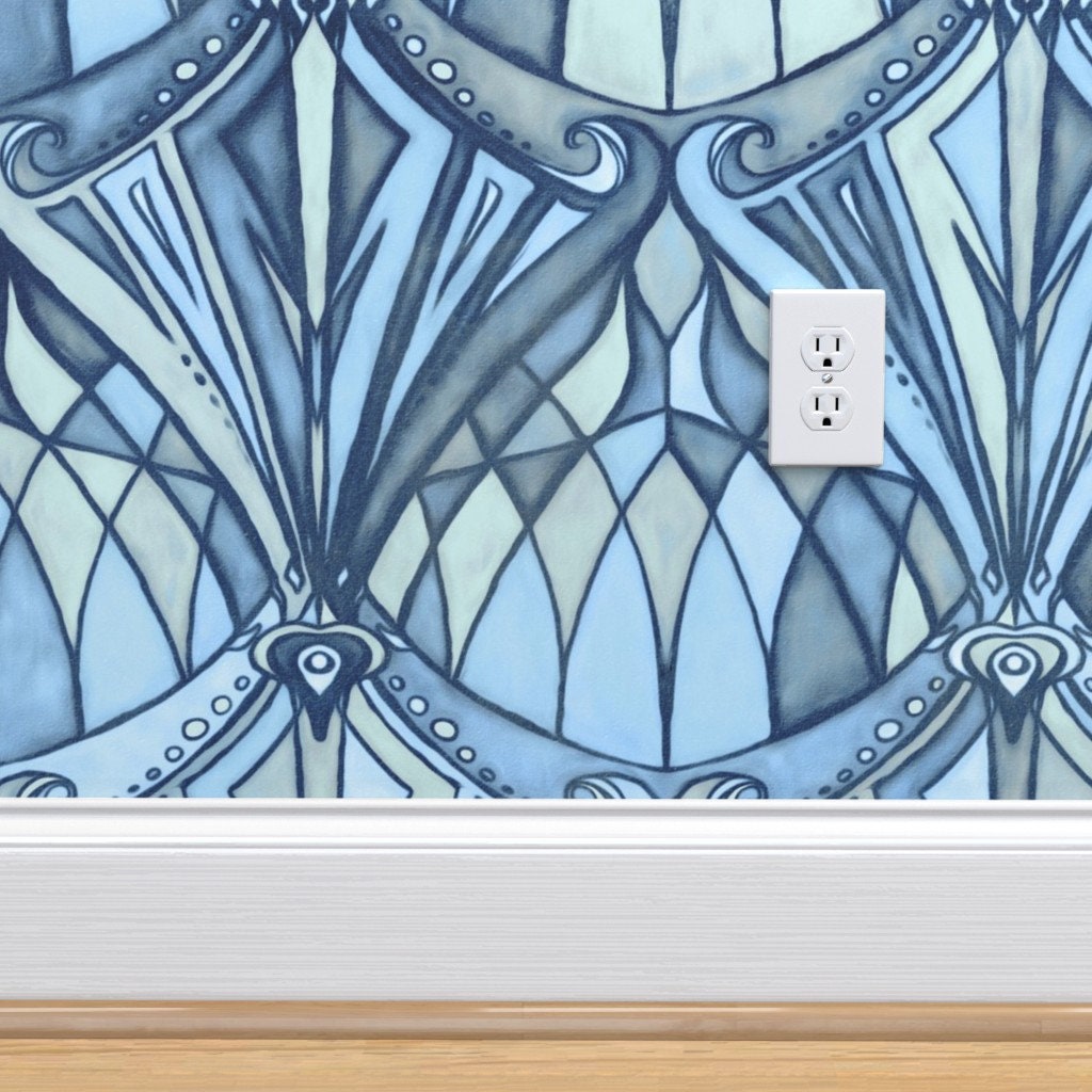 Blue Diamonds Wallpaper Blue Grey Art Deco by micklyn Art Etsy