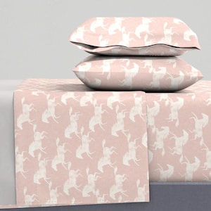 Equestrian Pink Sheets - Pink Wild Horses by littlearrowdecor - Blush And Cream Woven Look Cotton Sateen Sheet Set Bedding by Spoonflower
