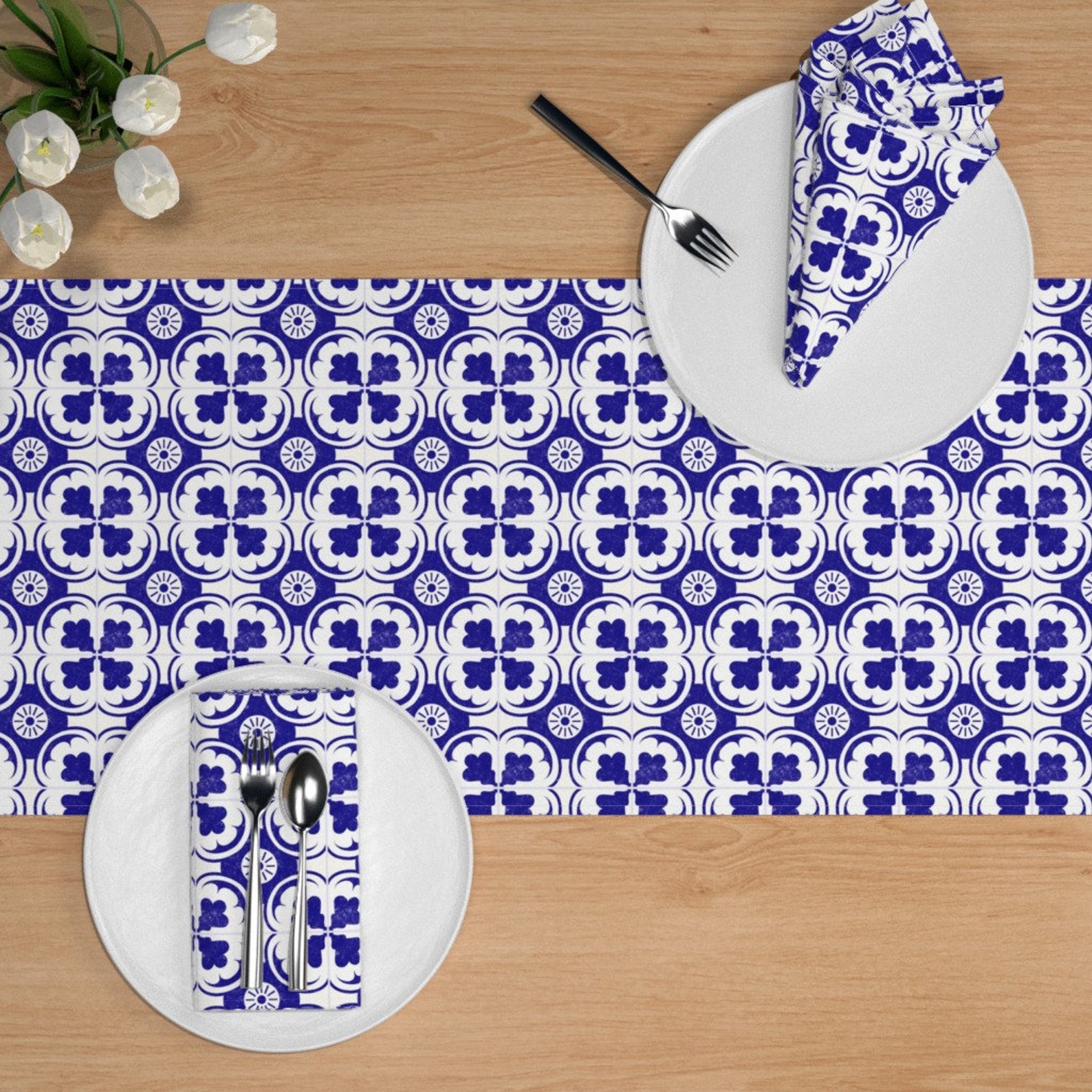 Geometric Table Runner Spanish Tiles in Mediterranean by Etsy