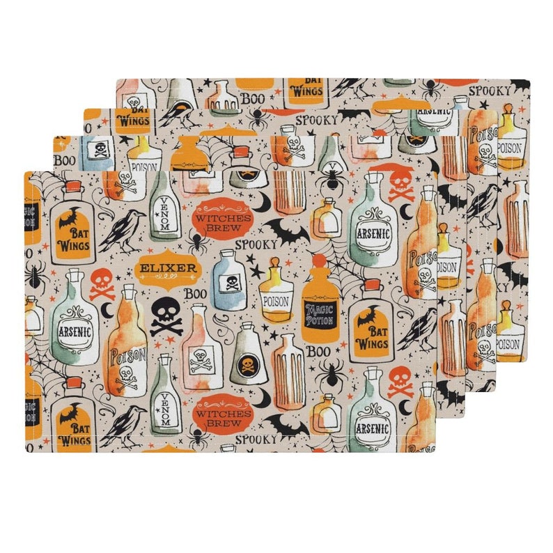 Poisons Cloth Placemats by Spoonflower Set of 4 Halloween Placemats - Vintage Potions by ohn/_mar/_win