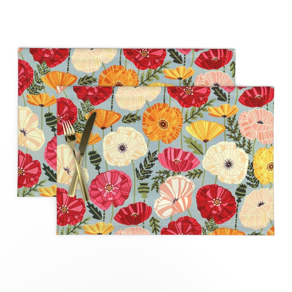 Flowers Placemats (Set of 2) - Iceland Poppies by tigatiga - Field Garden Spring Remembrance Flowering Plant Cloth Placemats by Spoonflower