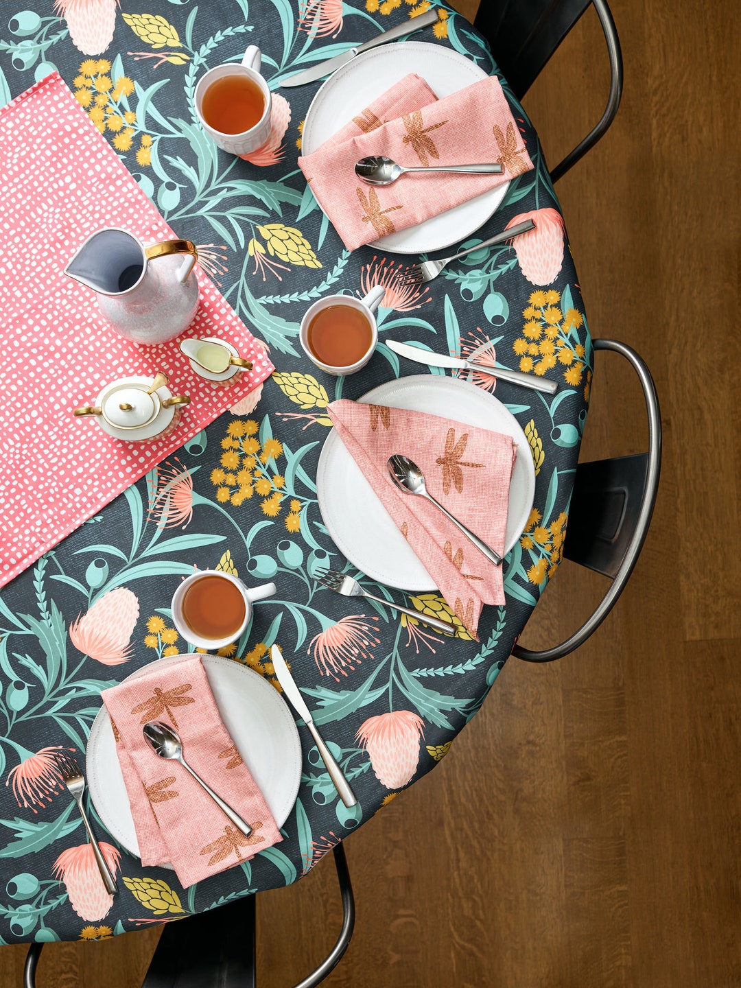 Protea Floral Cotton Dining Collection - Australia Dragonfly Pink Green ...