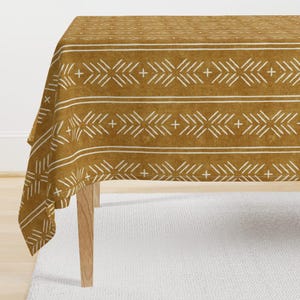 Mudcloth Stripe Tablecloth - Mustard Arrow Stripes by littlearrowdecor - Arrow Chevron Mustard Gold Cotton Sateen Tablecloth by Spoonflower