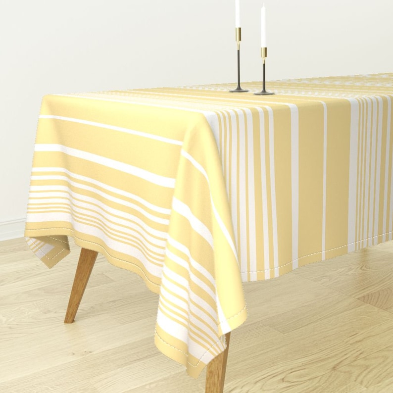 Scandinavian Style Cotton Sateen Tablecloth by Spoonflower Marine Nautical Tablecloth Pastel Lemon Stripe by studio/_textura
