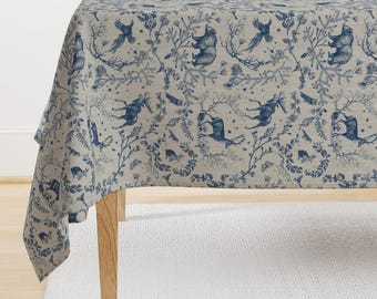 Woodland Toile Tablecloth - Winter Toile Blue by nouveau_bohemian - Winter Holidays Woodland Animal Cotton Sateen Tablecloth by Spoonflower