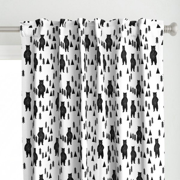 Bears Curtain Panel - Forest Bear  Black And White  by andrea_lauren - Woodland Forest Animal Nursery Custom Curtain Panel by Spoonflower