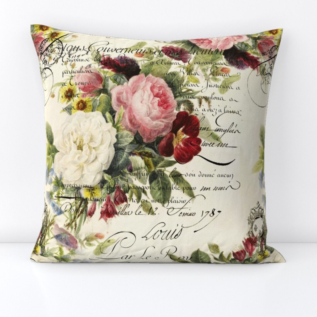 Vintage Roses Throw Pillow Rosey Document by Peagreengirl Etsy