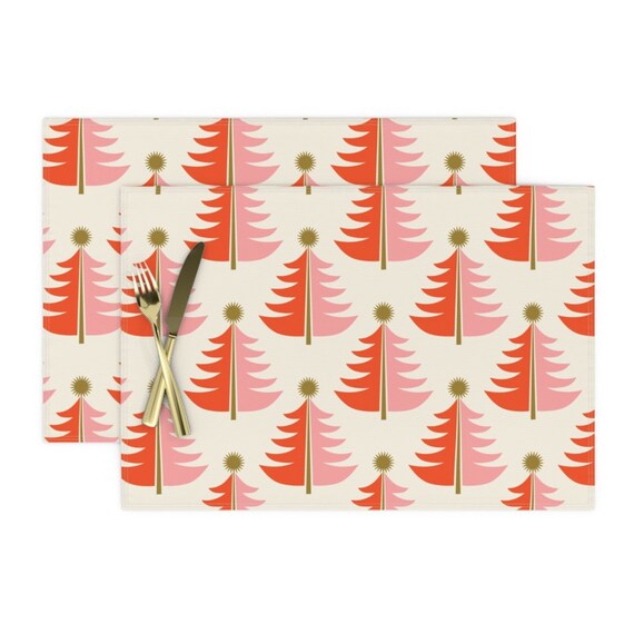Retro Holiday Placemats Set of 2 Tree Topped Christmas by Etsy