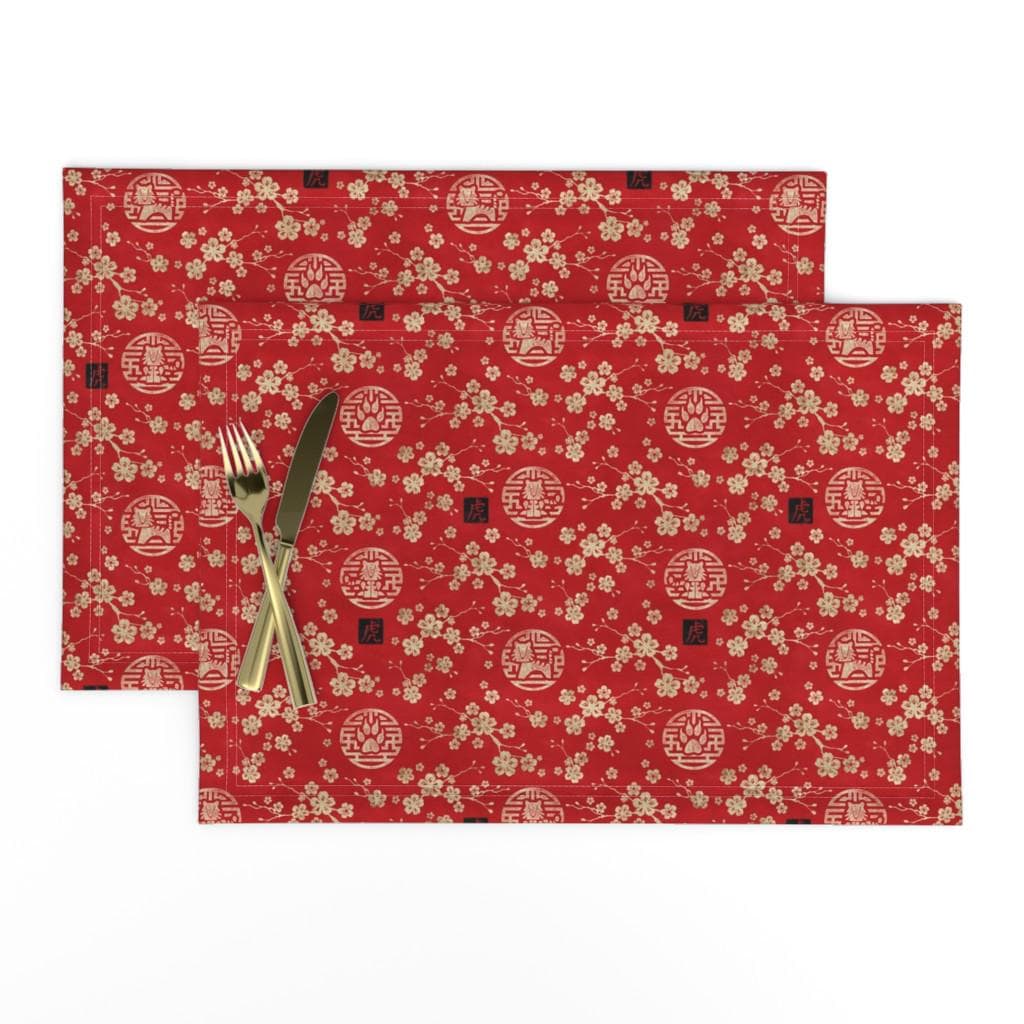 Cherry Blossom Placemats Set of 2 - Lunar New Year Red Gold China Red ...