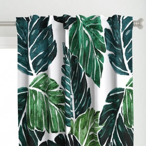 Tropical Monstera Curtain Panel - Monstera Leaves by crystal_walen - Tropical Jungle Emerald Green Custom Curtain Panel by Spoonflower