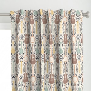 Painel de cortina de instrumentos folclóricos - Sala de música por katie_hayes - Painel de cortina personalizado neutro para violão, banjo, bandolim, dulcimer, por Spoonflower