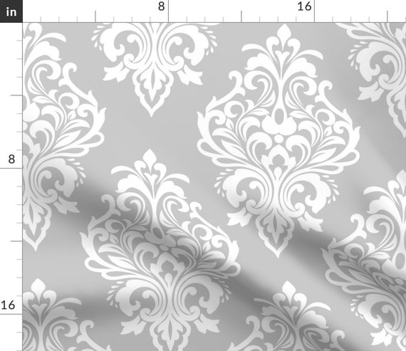 White Sheets Modern Damask by ciel/_bleu/_design Gray Antique Traditional Classic Silver Cotton Sateen Sheet Set Bedding by Spoonflower