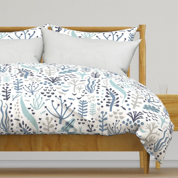 Ocean Blue Bedding - Coral Retreat by rosalindmaroneyillustration - Modern Nautical Cotton Sateen Duvet Cover OR Pillow Shams by Spoonflower