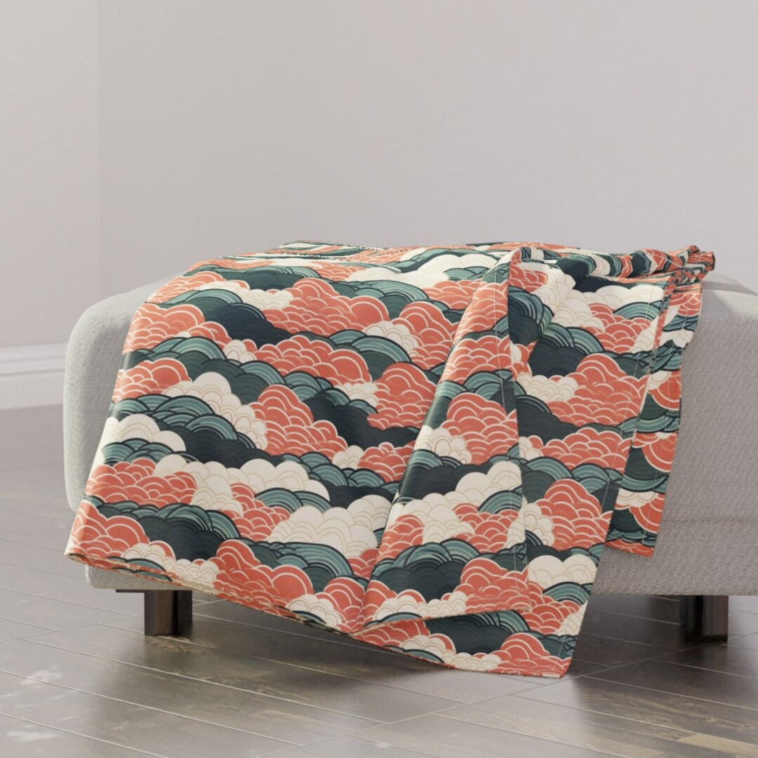 Art Nouveau Clouds Throw Blanket Art Deco Japanese Clouds by