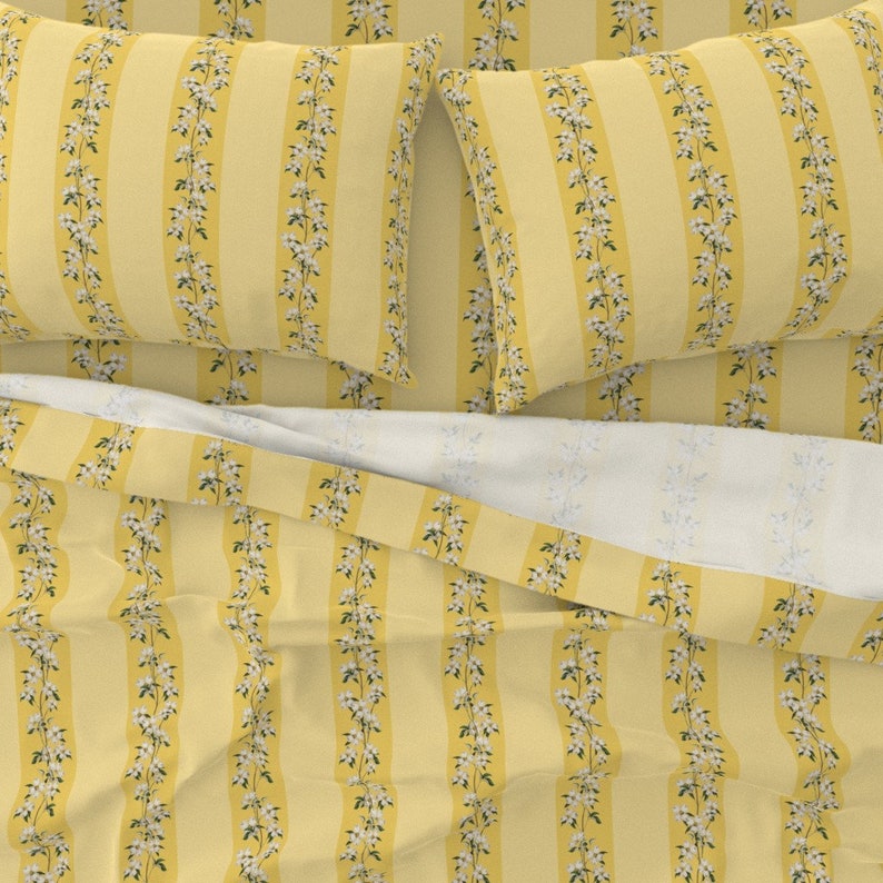 Butter Yellow Floral Sheets Dogwood Stripe by Etsy