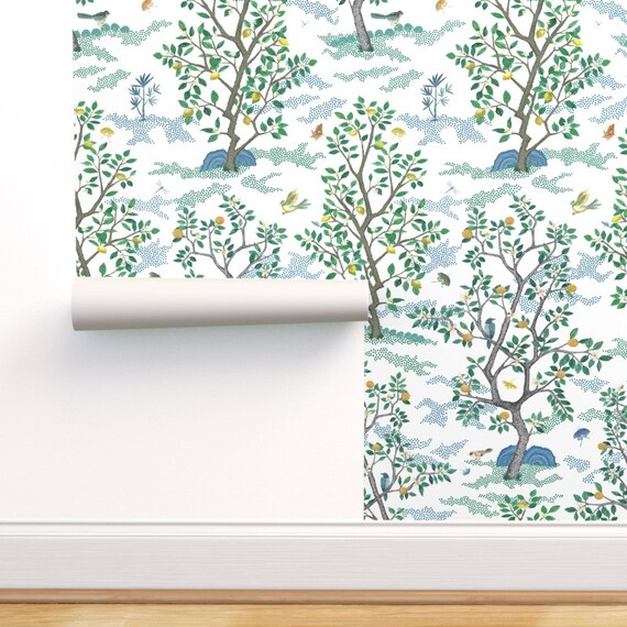 Orchard Toile Wallpaper Citrus Grove Toile By Danika Herrick Etsy Singapore