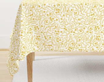 Floral Tablecloth - Scattered (white)  by nouveau_bohemian - Ditsy Flowers Spring Summer Mustard Cotton Sateen Tablecloth by Spoonflower