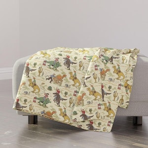 Wild West Throw Blanket - Dinosaur Rodeo by thatpolymath_shellym - Cowboy Cowgirl Dinosaurs Kids Rodeo Throw Blanket with Spoonflower Fabric