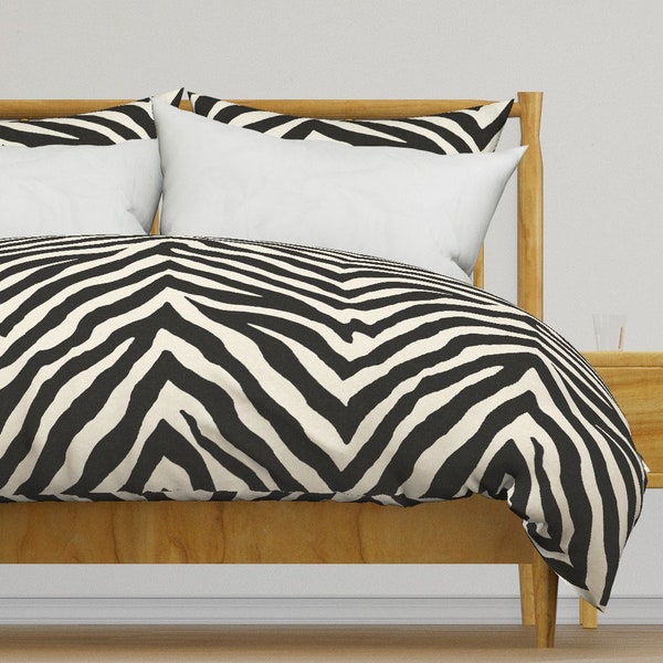 Zebra Stripes Bedding - Zebra Black by willowlanetextiles - Black Cream Hide Cotton Sateen Duvet Cover OR Pillow Shams by Spoonflower