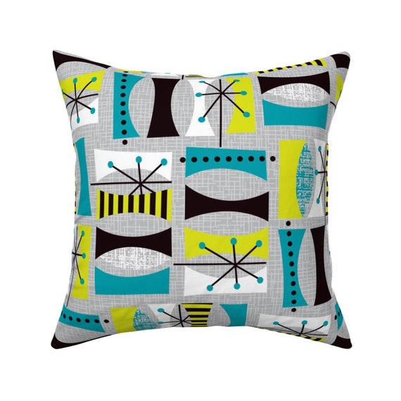 Mcm Throw Pillow Mod Leaves by celiaforrester Mid Century Etsy