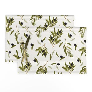 Black Olives Placemats (Set of 2) - Olive Love by onesweetorange - Botanical Green Olives Greenery Cloth Placemats by Spoonflower