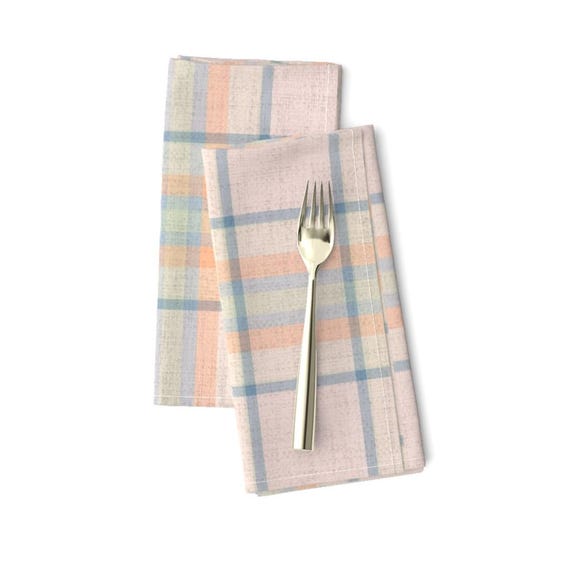 Dinner Servietten 2er Set - Tartan Kariert Traditionell Pastell Rosa Blau Grün Kokette Stoffservietten - Pastell Kariert Groß von schatzibrown