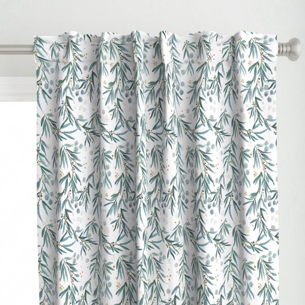 Watercolor Leaves Curtain Panel - Wispy Leaves - Blue Green by crystal_walen - Leaves Watercolor Custom Curtain Panel by Spoonflower