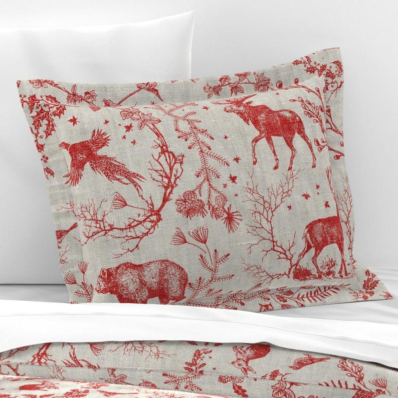 Woodland Toile Bedding - Winter Toile by nouveau_bohemian - Winter Holidays Cotton Sateen Duvet Cover OR Pillow Shams by Spoonflower image 7